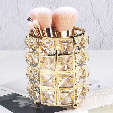 Europe Metal Makeup Brush Storage Tube Eyebrow Pencil Makeup Organizer Bead Crystal Jewelry Storage Box