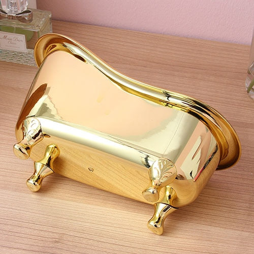 Gold Silver Sundries Storage Box Mini Bathtub Soap Jewelry Storage Box Makeup Organizer Container Desktop Sundry Storage Case