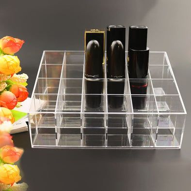 Portable transparent 24 Grids Makeup Storage Box for Lipstick Holder Organizer Nail Polish Display Stand